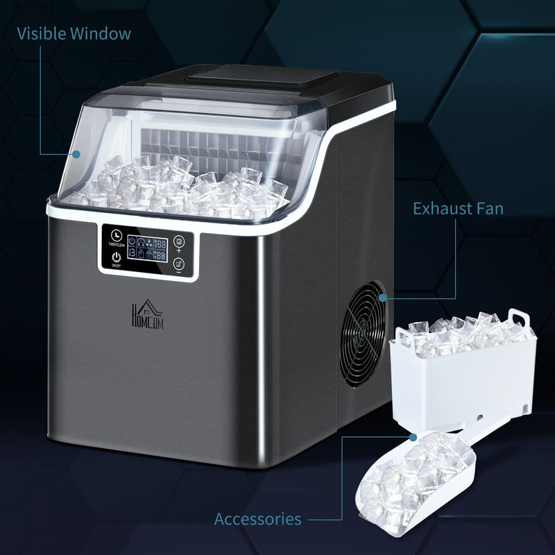 HOMCOM Ice Maker Machine - Compact, Fast, Adjustable Cube Size, Scoop - Black