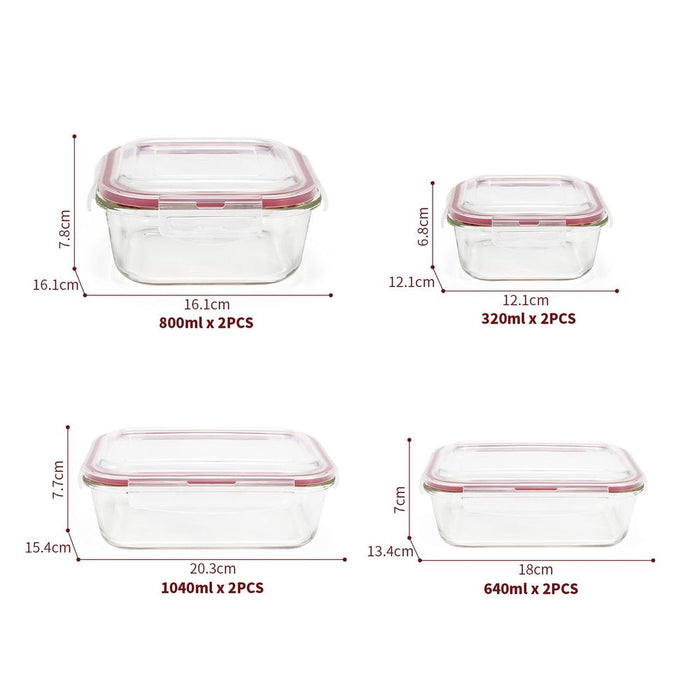 8-Pack Glass Food Containers - Airtight, Heat Resistant, BPA-Free - Perfect for Meal Prep & Leftovers