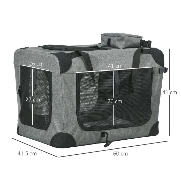 PawHut Folding Pet Carrier Bag House W/ Cushion Storage, Grey 60x41.5x41cm