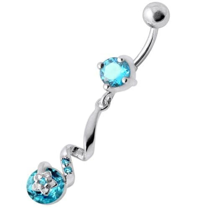 Fancy Jeweled Dangling Star SS Bar Belly Ring