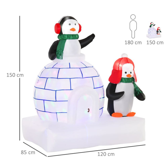 5ft Christmas Inflatable Penguins Wearing a Scarf with Ice House In & outdoors