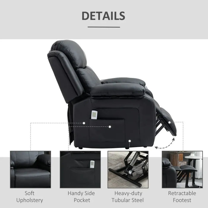 Premium Power Lift Recliner Chair, Massage & Vibration, Side Pocket, Black