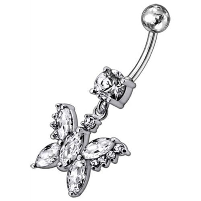 Jeweled Butterfly Dangling Belly Button Ring