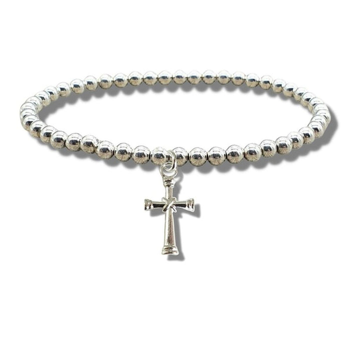 Elegant Cross Silver Beaded Bracelet