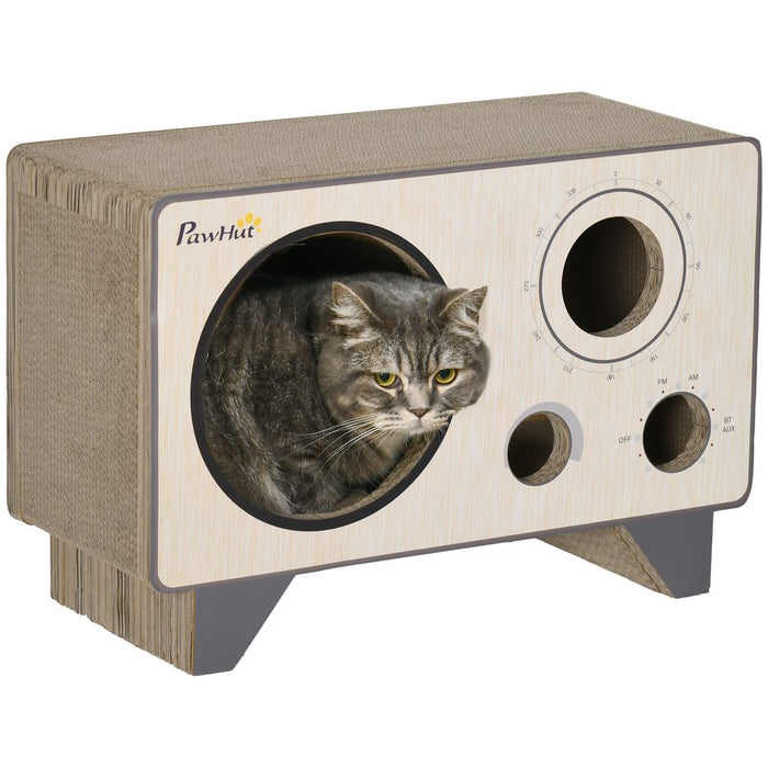 PawHut Radio Shape Cat Scratching Board with Catnip, Natural Wood Finish