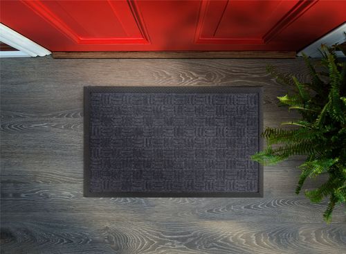 Millbrook Cross Embossed Backed Polypropylene 45x75cm Grey Doormat