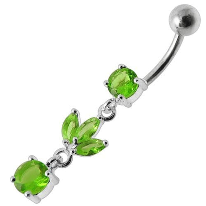 Silver Fancy Leaf Design Dangling Belly Ring