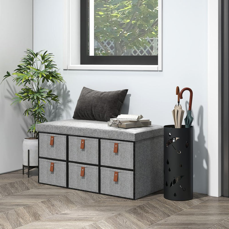 HOMCOM Shoe Bench with Cushioned Seat, 6 Fabric Drawers for Entryway Hallway