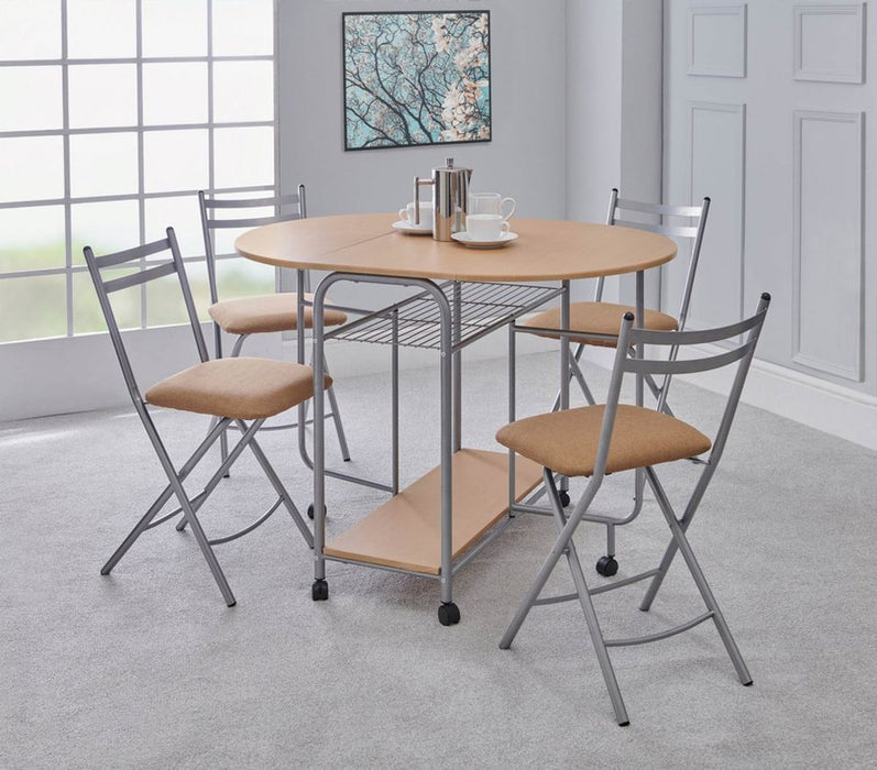 Compact 4 Seat Dining Set - Space Saving, Oak/Silver - Quality Construction