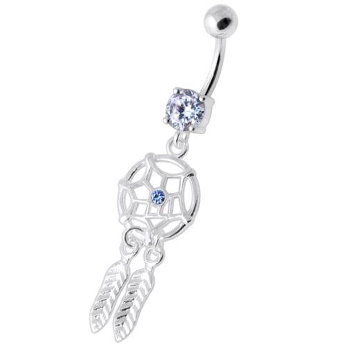 Jeweled Dream Catcher Silver Navel Ring