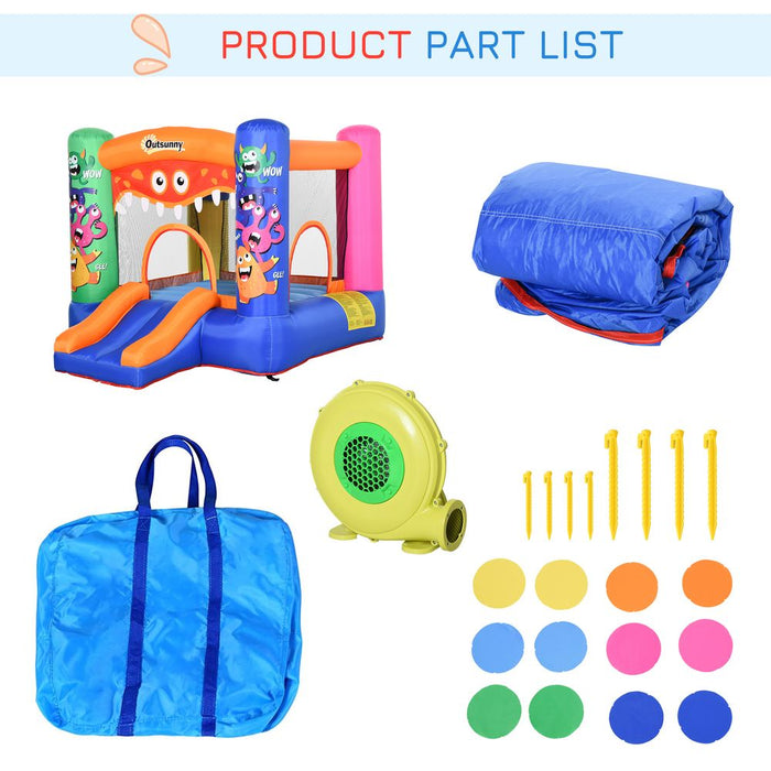 Outsunny 3-in-1 Kids Bouncy Castle with Slide Trampoline Basket, Inflatable Bounce House with Blower for Kids Age 3-8 Monster Design 2.5 x 1.8 x 1.75m