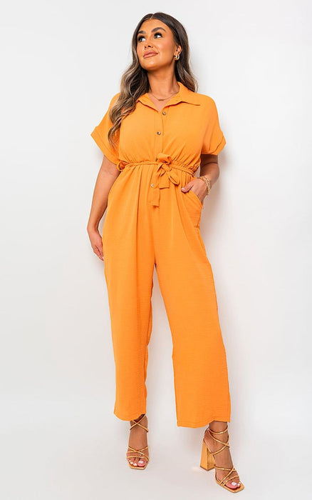 Casual Tie Waist Short Sleeve Jumpsuit - Effortlessly Chic and Versatile!