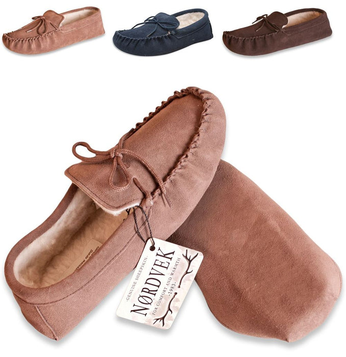 Nordvek Womens Sheepskin Suede Moccasin Slippers With Suede Sole - 431-100