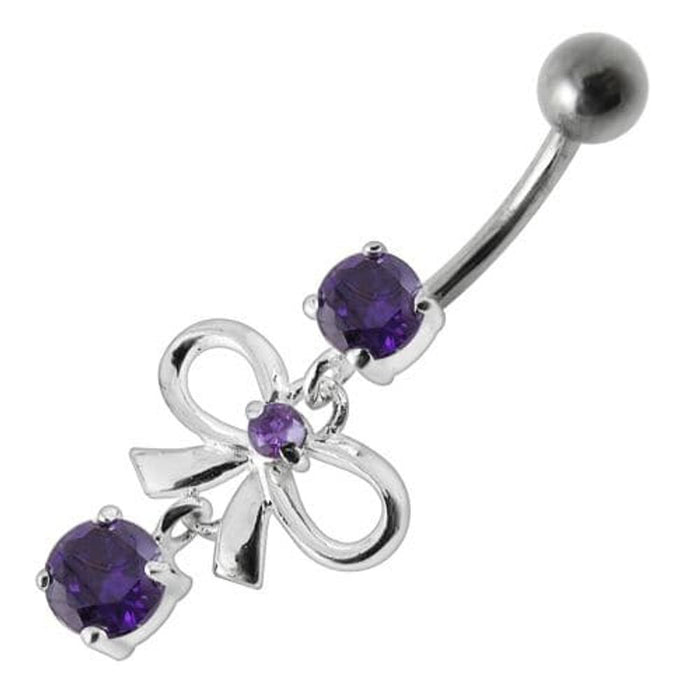 Fancy Bow Shape Jeweled Dangling Navel Ring