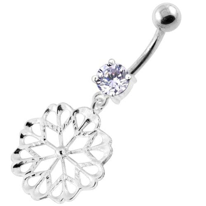 925 Sterling Silver center Jeweled Multi Point Star Cut out Belly Ring