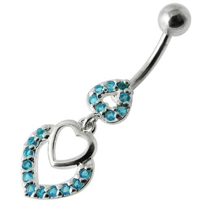 Fancy Jeweled Multi Heart Dangling Navel Ring