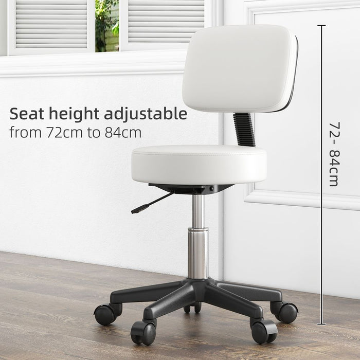 Premium HOMCOM Salon Chair: Adjustable, Swivel, Padded Seat & Back, 5 Wheels - White