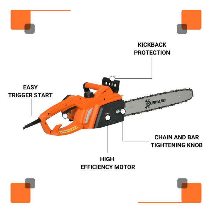 DURHAND Electric Chainsaw, 2000W, 40cm Blade - Orange