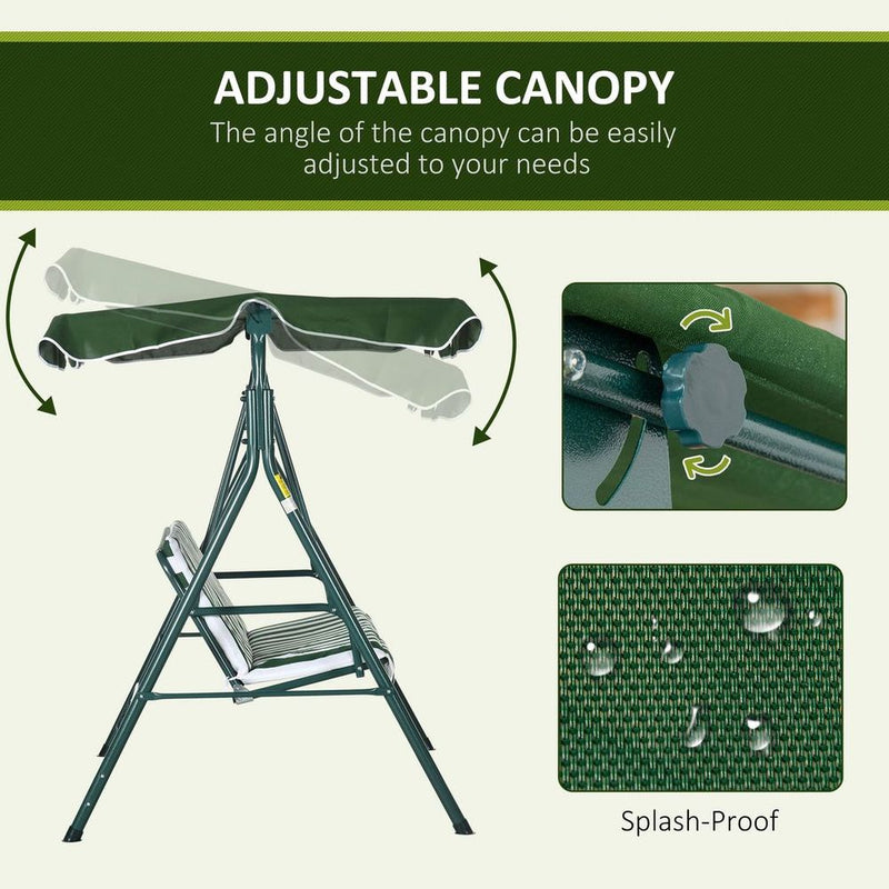 Outdoor 3-person Porch Swing Chair with Adjustable Canopy Green