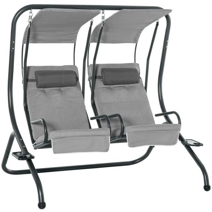 Canopy Swing Modern Outdoor Relax Chairs w/ 2 Separate Chairs, Grey