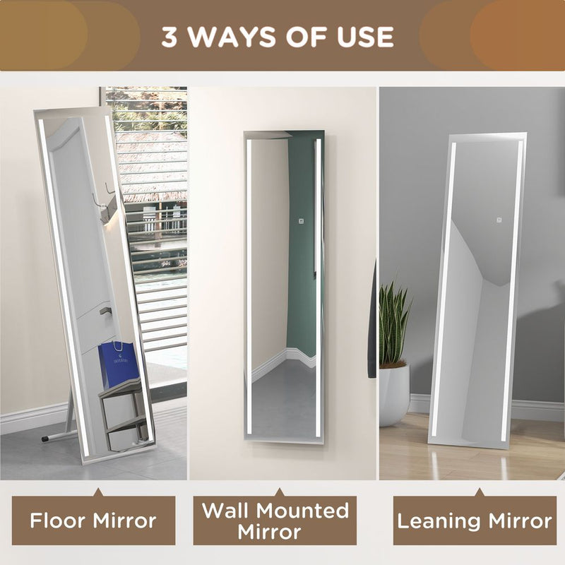 HOMCOM LED Lighted Full Length Mirror Dimmable Full Size Body Mirror for Bedroom
