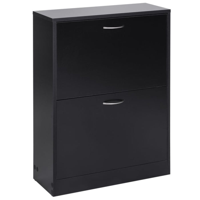 Premium 2-Tier Shoe Cabinet: Wood, 12 Pairs, Black. Stylish, Modern, Reliable, & Space-saving!