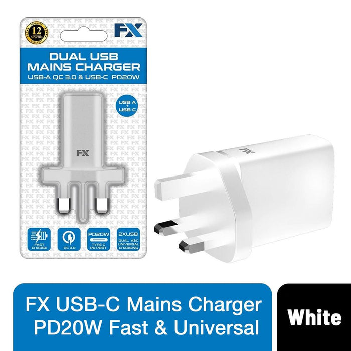 FX USB-C Charger, PD20W Fast & Universal Compatible, White