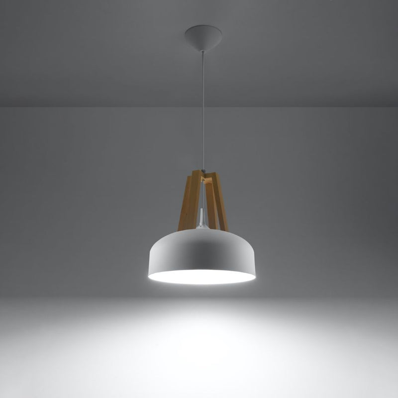 Modern Pendant Lamp: Steel & Wood Design, E27 Socket