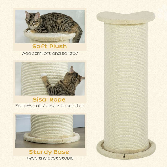 Premium 85cm Tall Cat Scratching Post - Sisal Rope, Soft Plush, Anti Tip - Beige