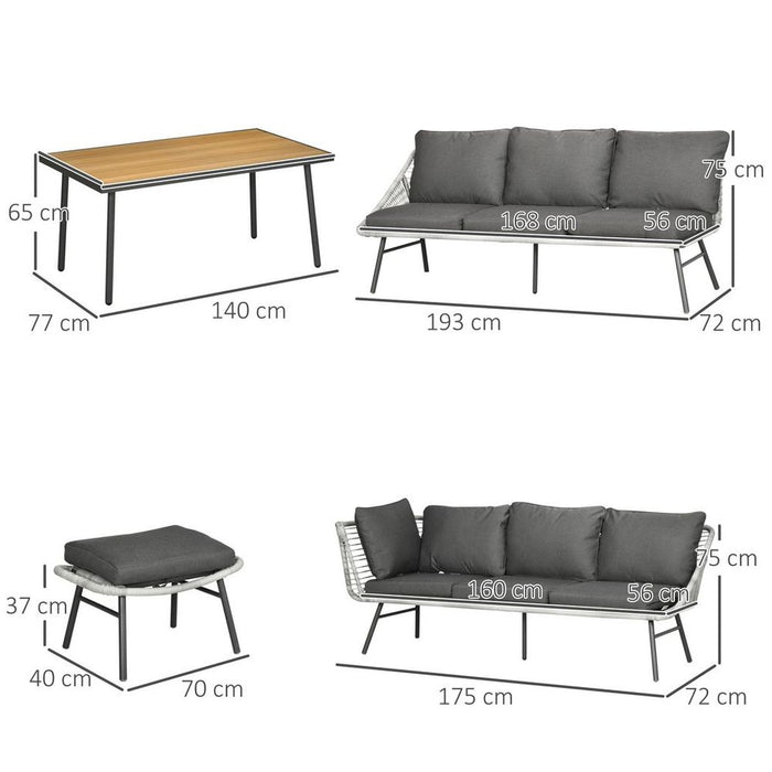 Outsunny 5pc Rattan Garden Set: Sofa, Table, Grey. Premium Quality, Durable, Comfortable.