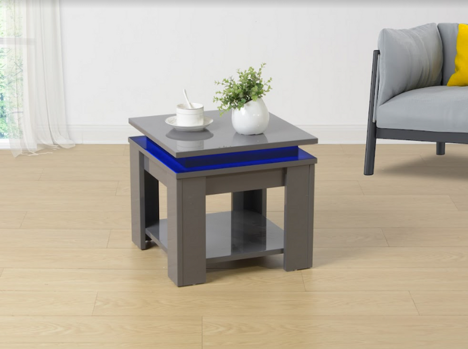 EFFULGENCE Grey Square Side Table - Blue LED Light - Premium Quality