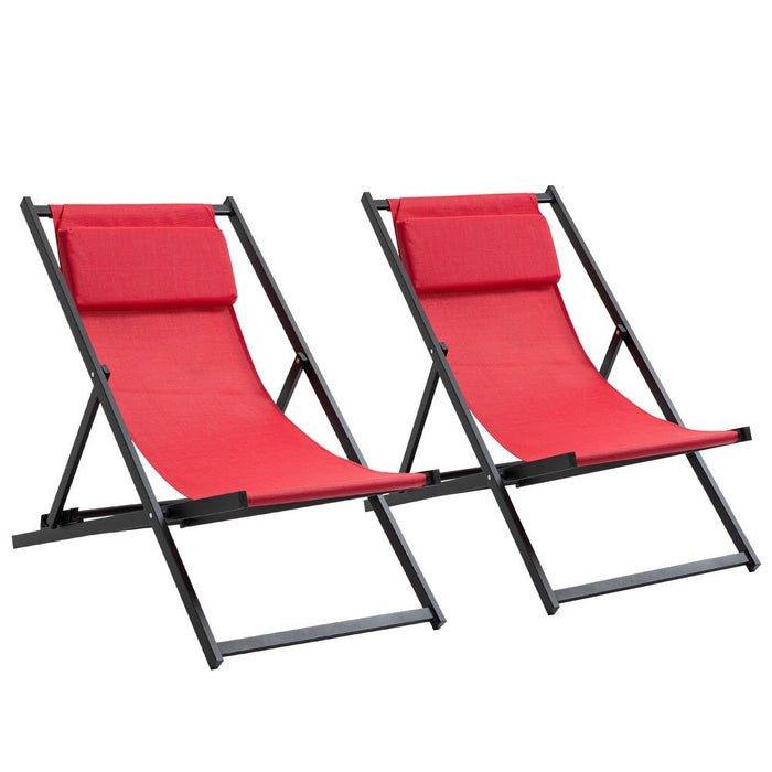 High-Quality Outsunny Deck Chairs Set - Lightweight & Durable - Adjustable Back - 160kg Weight Capacity - Wine Red