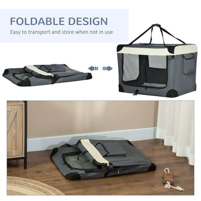 81cm Foldable Pet Carrier w/ Cushion, for Medium Dogs and Cats - Grey Pawhut