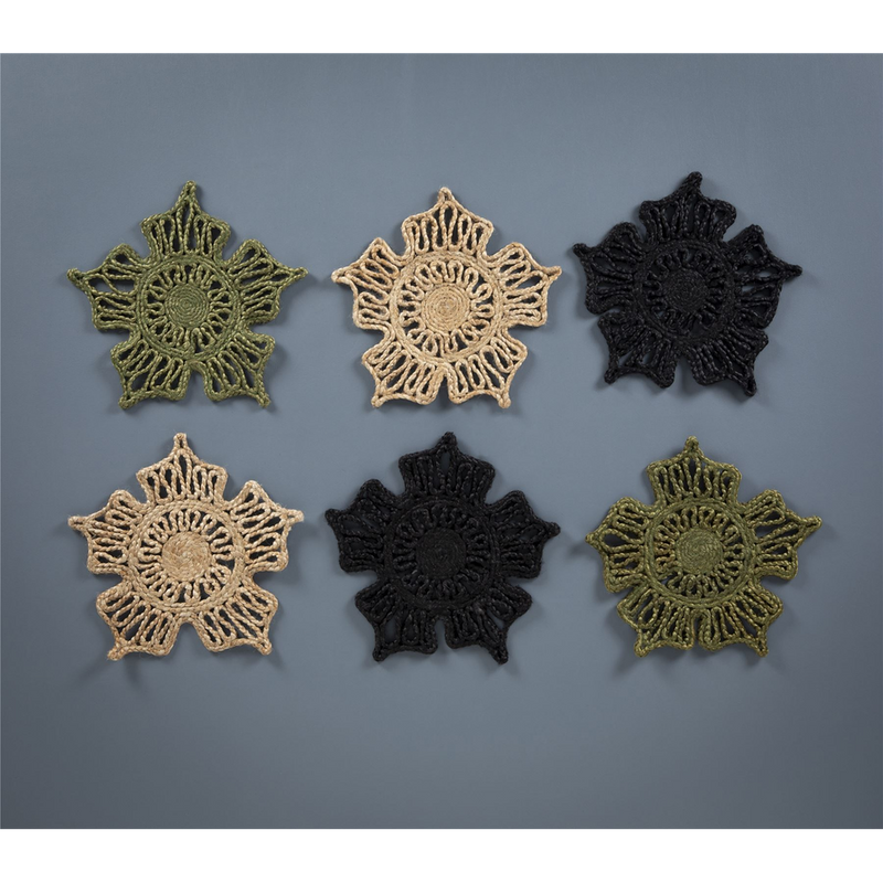 Premium Jute Star Placemats - Set of 2, Olive - 36x36cm