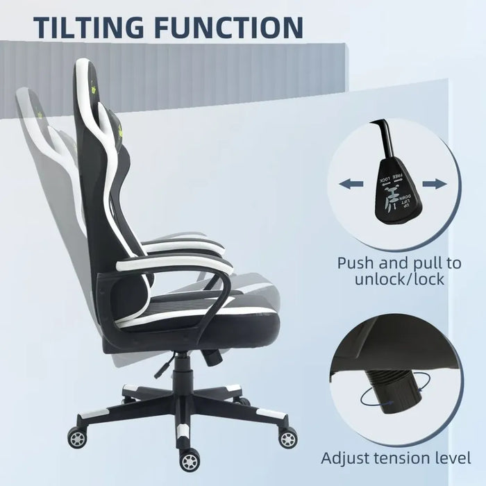 Ultimate Racing Gaming Chair - Lumbar Support, Headrest, Black/White - High Quality