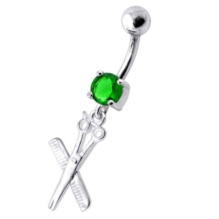 Jeweled Scissor and comb Dangling Belly Ring