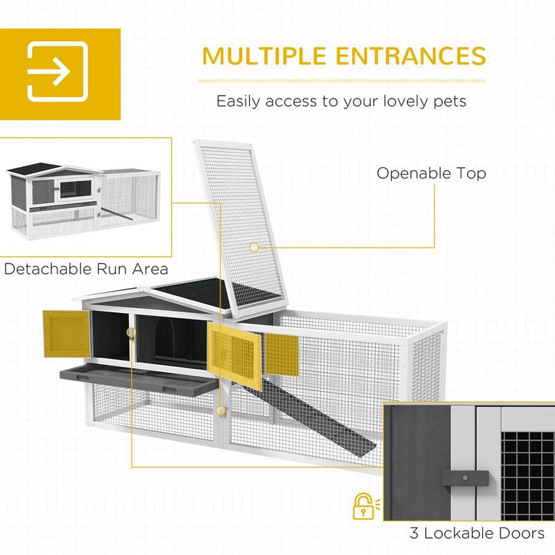 PawHut Outdoor Rabbit Hutch with Run - Spacious & Secure for Rabbits, Guinea Pigs - High-Quality Wooden Construction