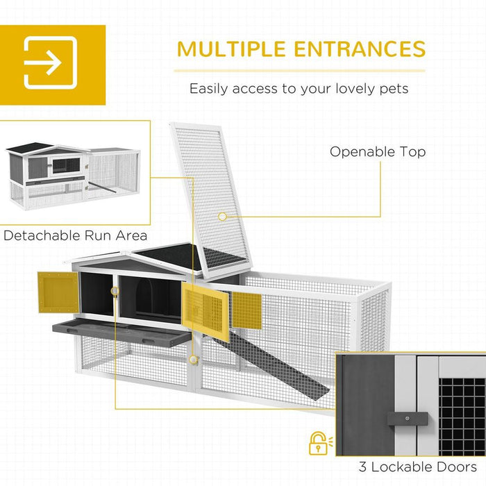 PawHut Outdoor Rabbit Hutch with Run - Spacious & Secure for Rabbits, Guinea Pigs - High-Quality Wooden Construction