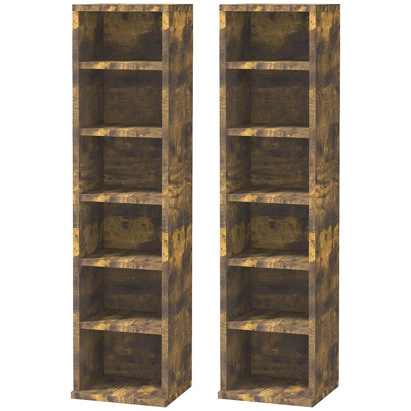 HOMCOM Set of 2 CD Media Display Shelf Unit Tower Rack Adjustable, Rustic Brown