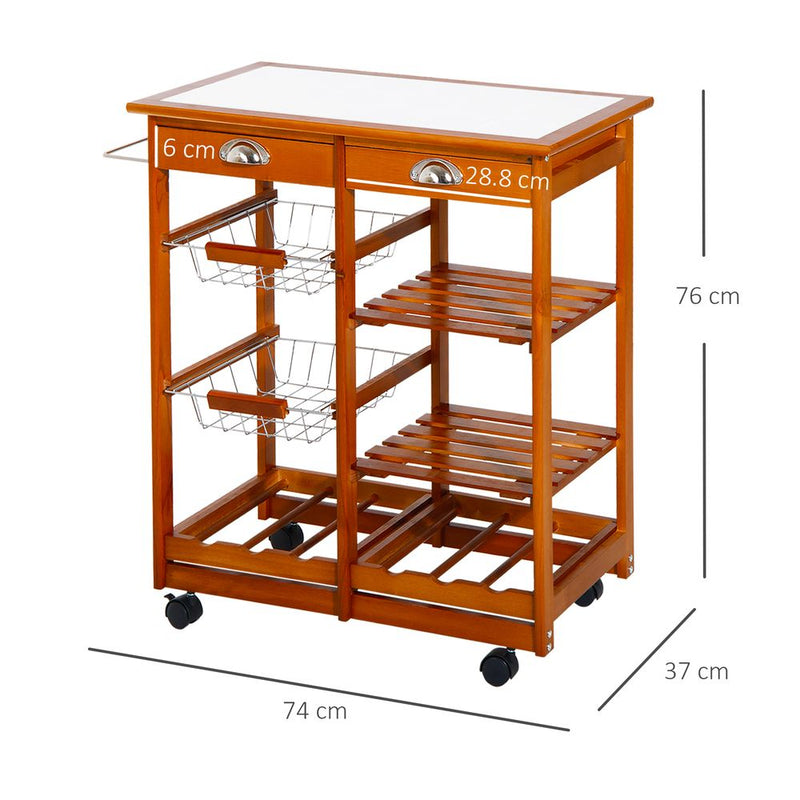 Premium Quality Wooden Kitchen Trolley with Wine Rack - Stylish, Compact, and Functional Design