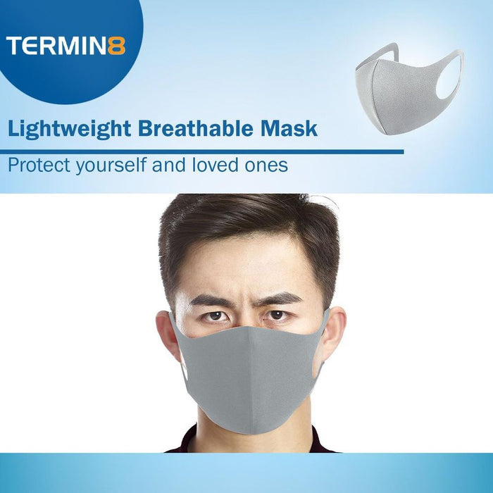 Termin8 Lightweight Breathable Reusable Face Mask - Grey