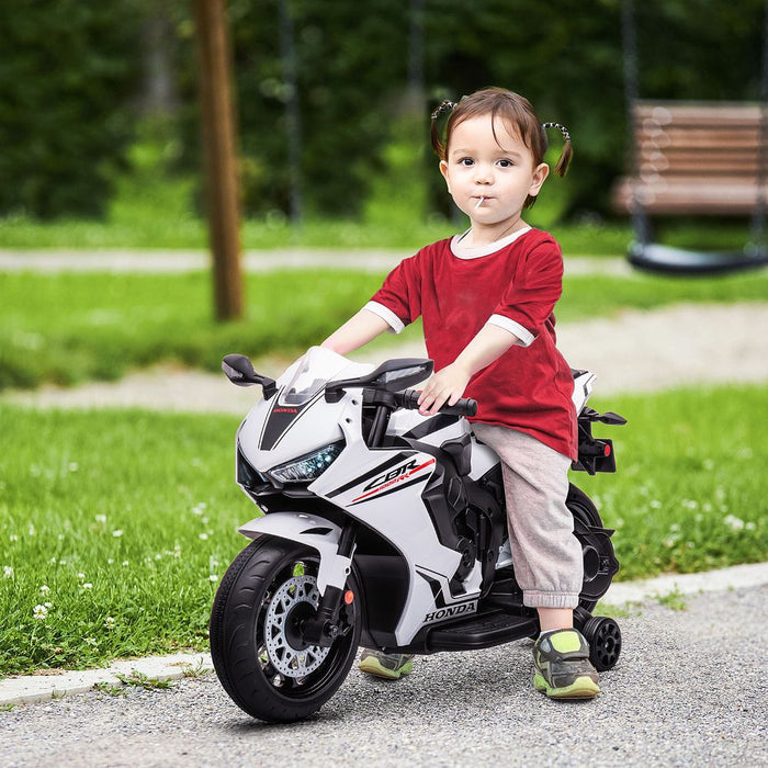 HOMCOM Honda Licensed 6V Kids Electric Motorbike Ride On Motorcycle Vehicle w/Headlights, Music, Training Wheels, for Ages 3-5 Years White