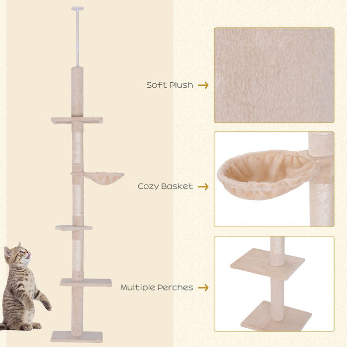 Luxury 5-Tier Cat Tree Scratching Post Tower - Floor to Ceiling