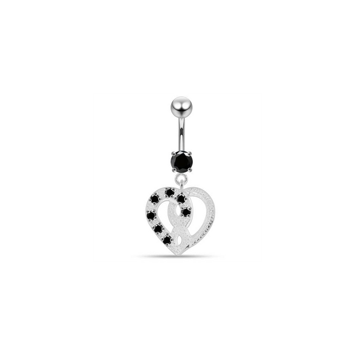 Jeweled Love Twin Hearts Sterling Silver Belly Button Piercing