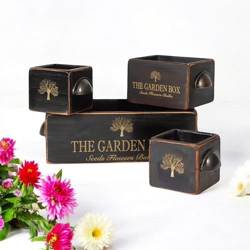 SET 4 BLACK WOODEN CRATES