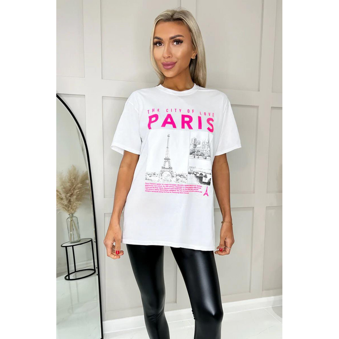 Ladies Oversized Paris Slogan Short Sleeves T Shirt Top