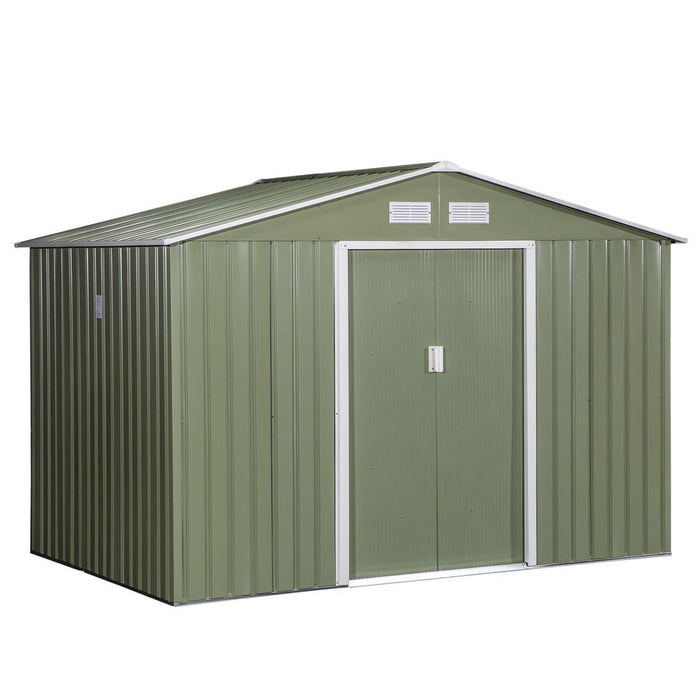 9 x 6FT Garden Metal Storage Shed Tool Box Foundation Vent & Doors  Green