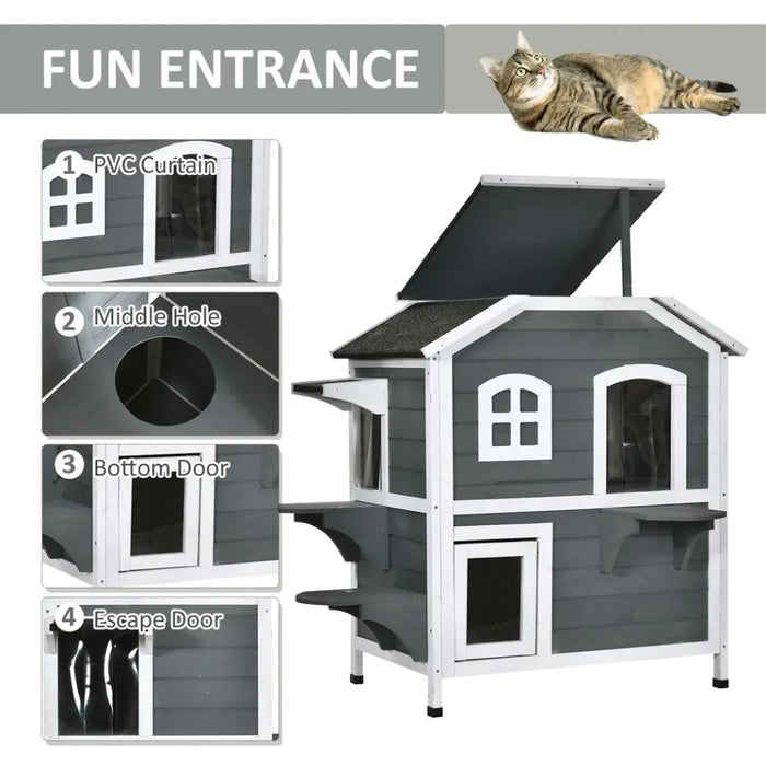 Cat Condo w/ Tons of Room & Openable Roof, Fir Wood, Outdoor/Indoor Catio Grey