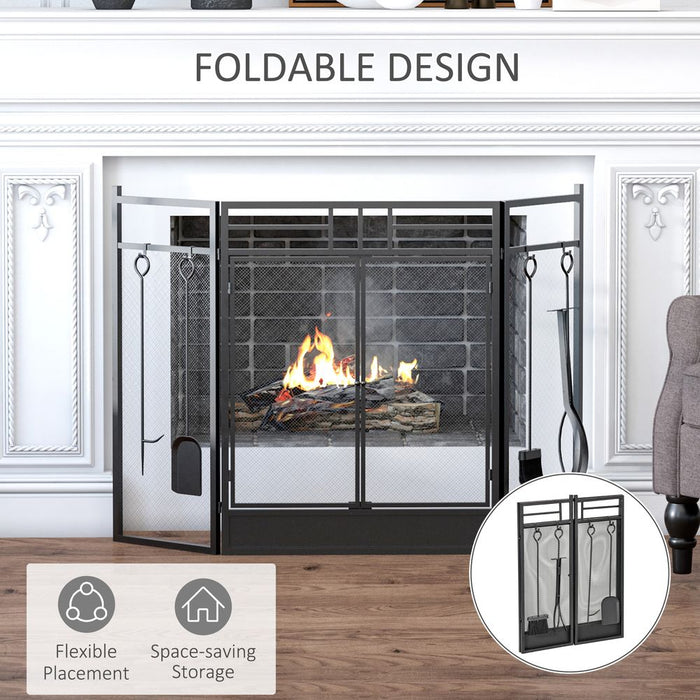 HOMCOM 3 Panel Double Door Fireplace Screen - High Quality Fire Accessory, Easy to Use & Store