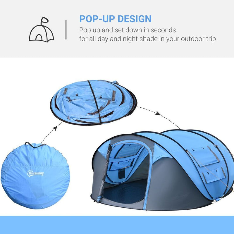 Camping Tent Dome Pop-up Tent for 4-5 Person - Sky Blue